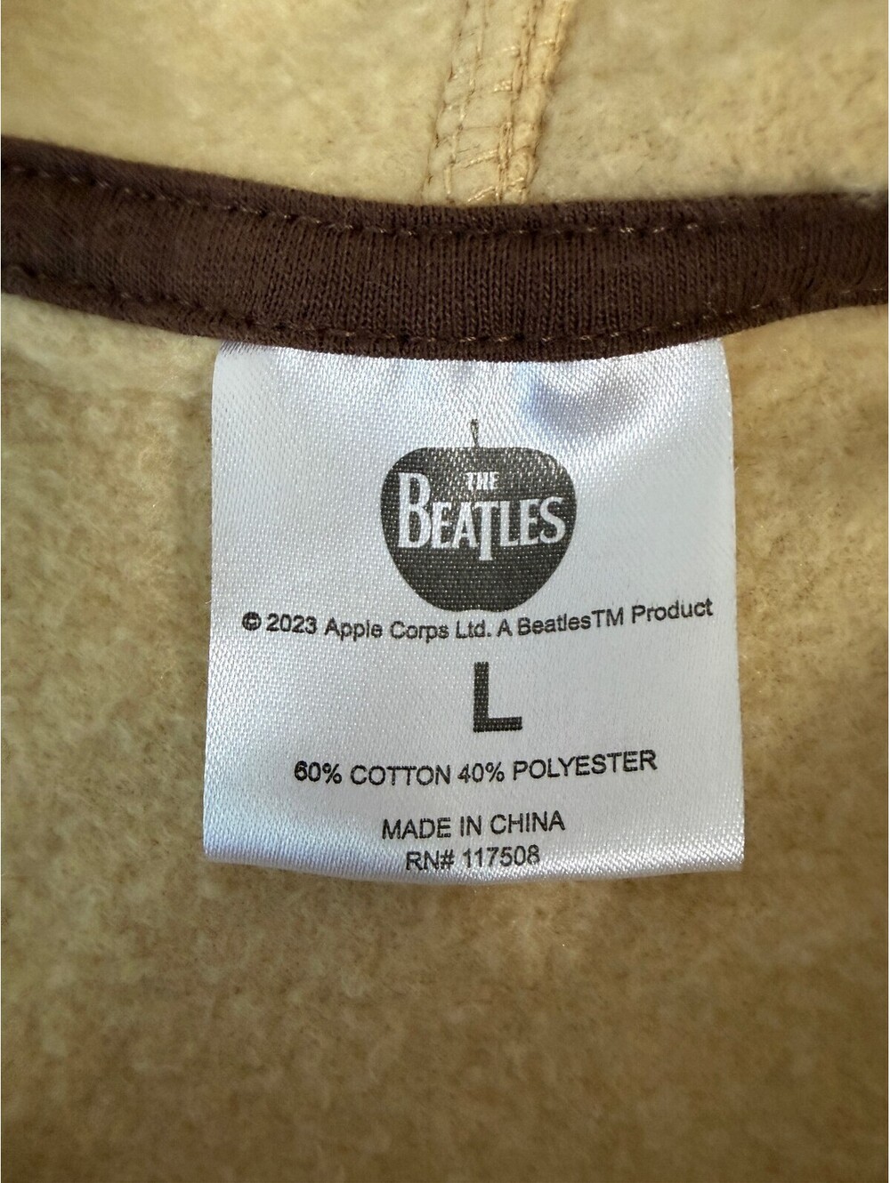 The Beatles Beige Hoodie Sweatshirt Size Large 60% Cotton 40% Polyester - Picture 4 of 11
